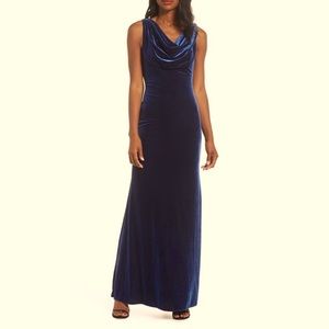 Vince Camuto Navy Velvet Cowl Neck Gown